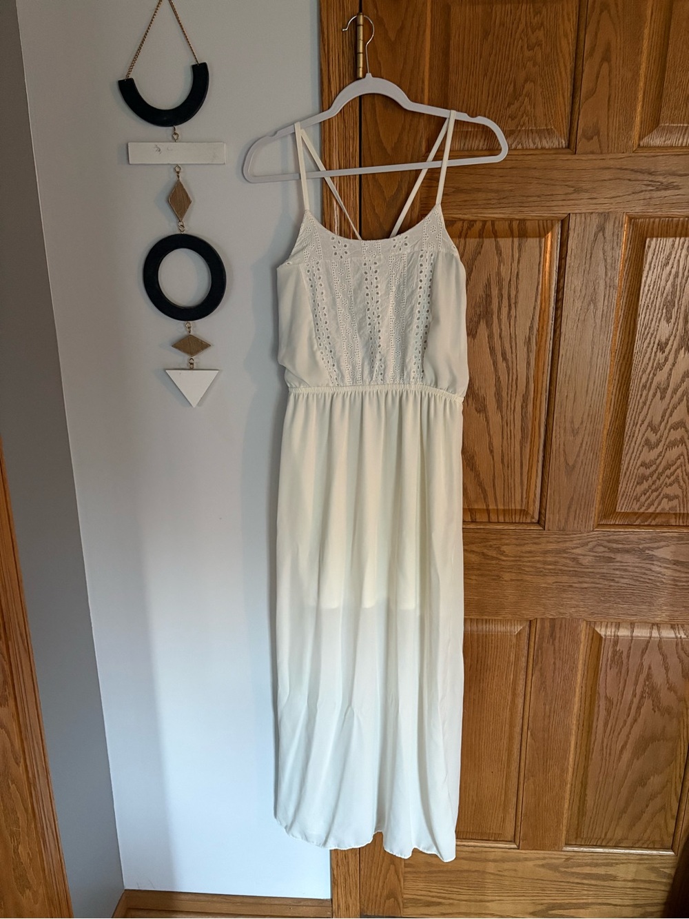 No Boundaries Cream Eyelet Maxi Dress with Adjustable Strappy Back Medium